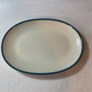 VTG Pfaltzgraff Northwinds Oval Platter 14"x10" Castle Mark Blue Green Band USA